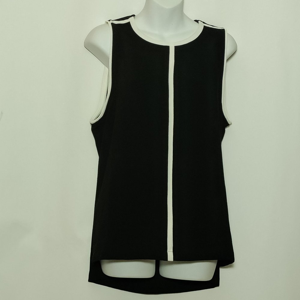 Madewell Crepe Canal Sleeveless Top Black  White Crepe Size Large New NWT